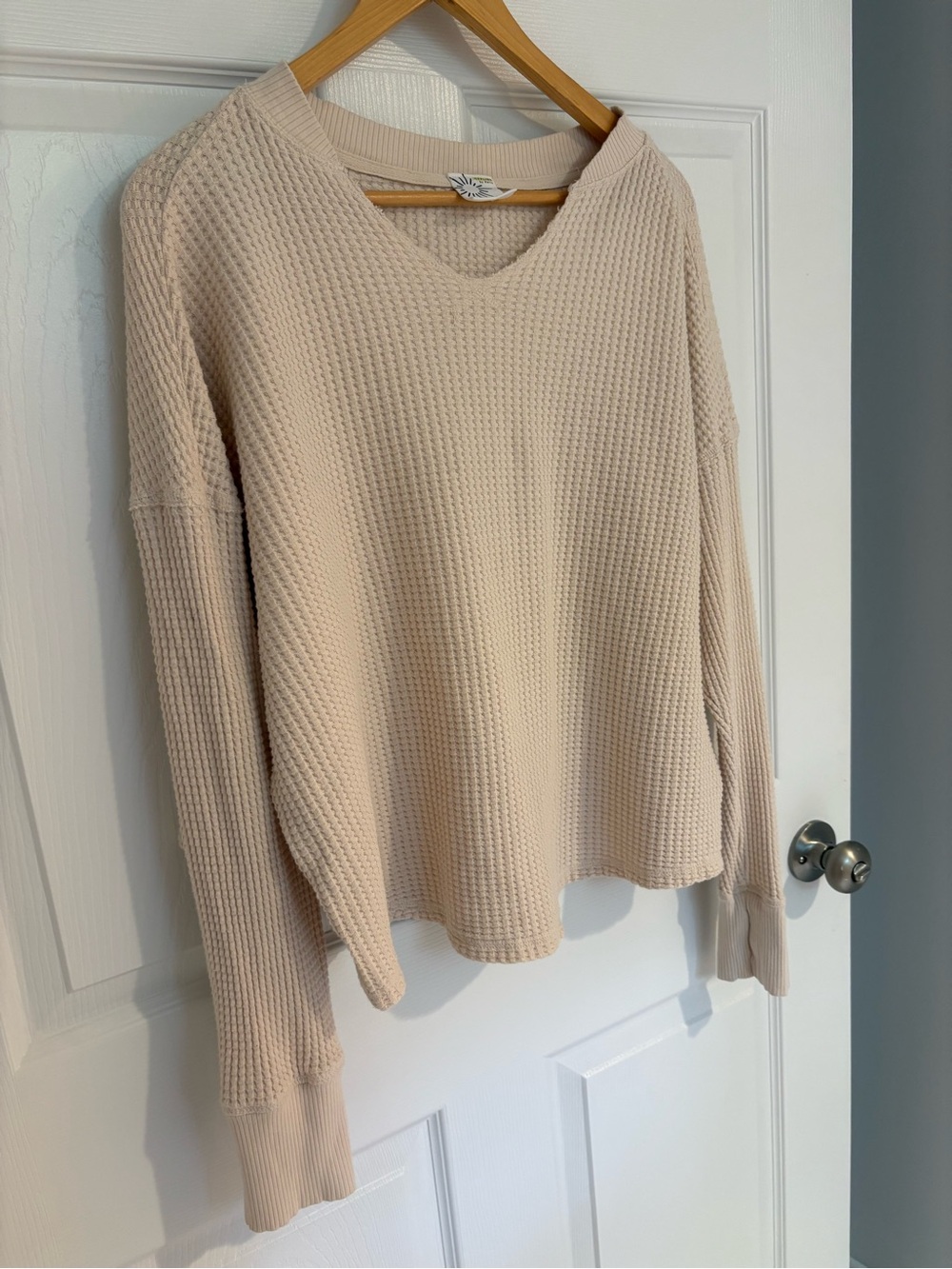 OFFLINE By Aerie Wow! Waffle Notch Neck Cream Long Sleeve T-Shirt - Picture 4 of 7